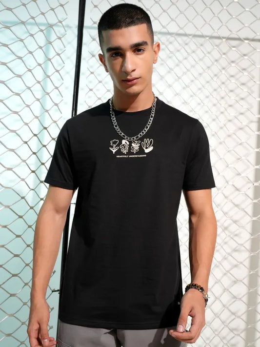 Suburbans Men Black Printed Round Neck T-Shirt