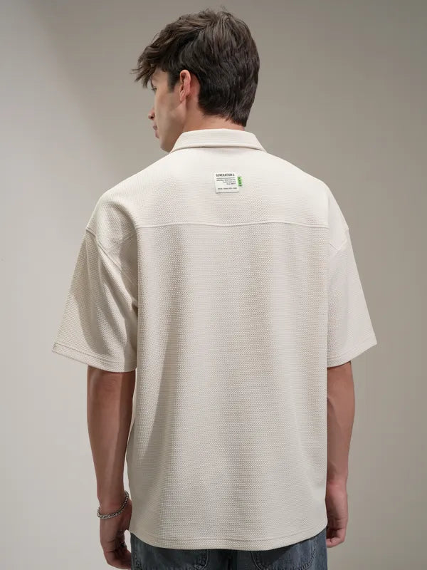 Suburbans  Men White Self Design Polo Collar T-Shirt