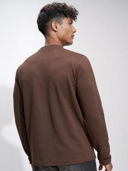 Suburbans  Men Brown Self Design Relaxed Fit T-Shirt