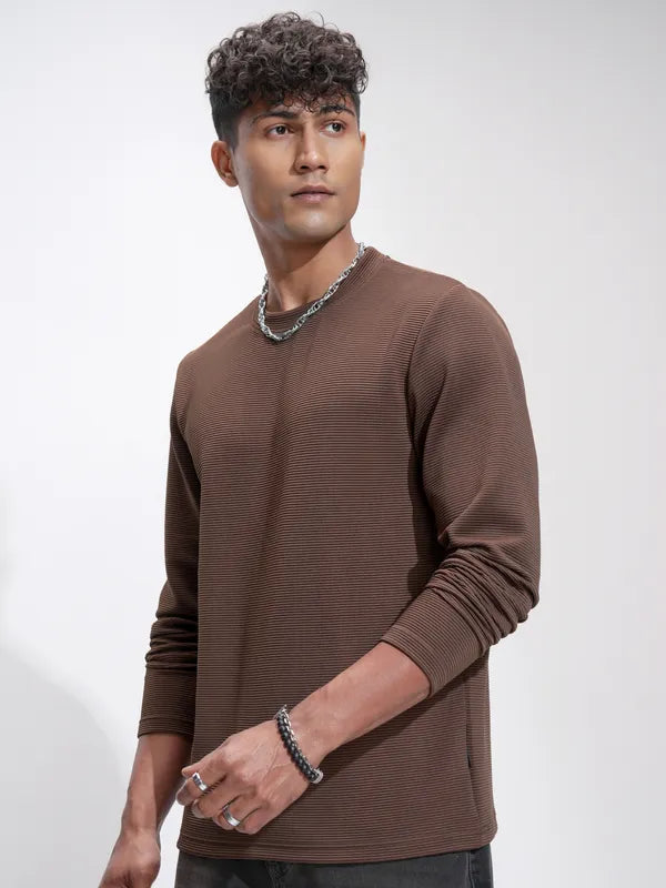 Suburbans  Men Brown Self Design Relaxed Fit T-Shirt