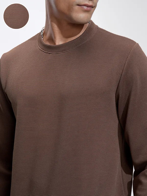 Suburbans  Men Brown Self Design Relaxed Fit T-Shirt