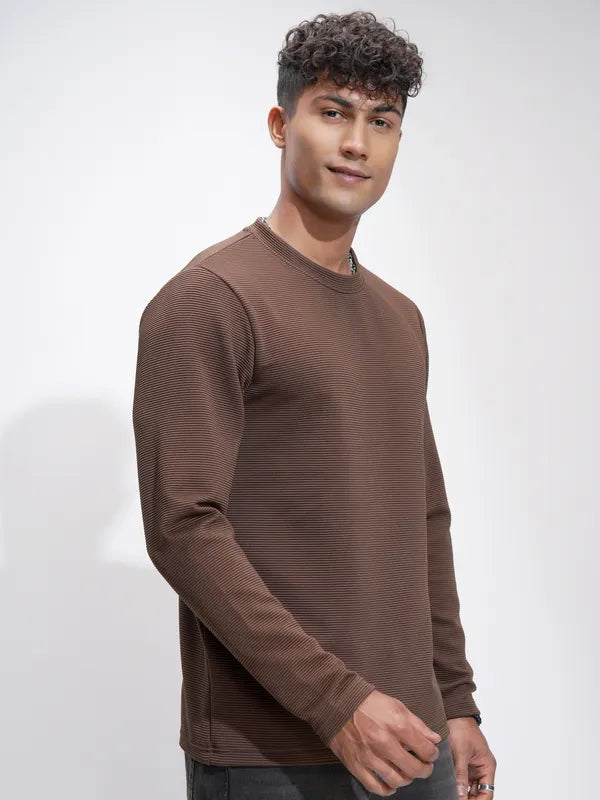 Suburbans  Men Brown Self Design Relaxed Fit T-Shirt