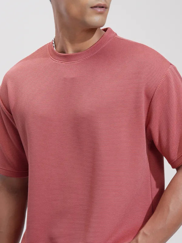 Suburbans  Men Rust Self Design Relaxed Fit T-Shirt