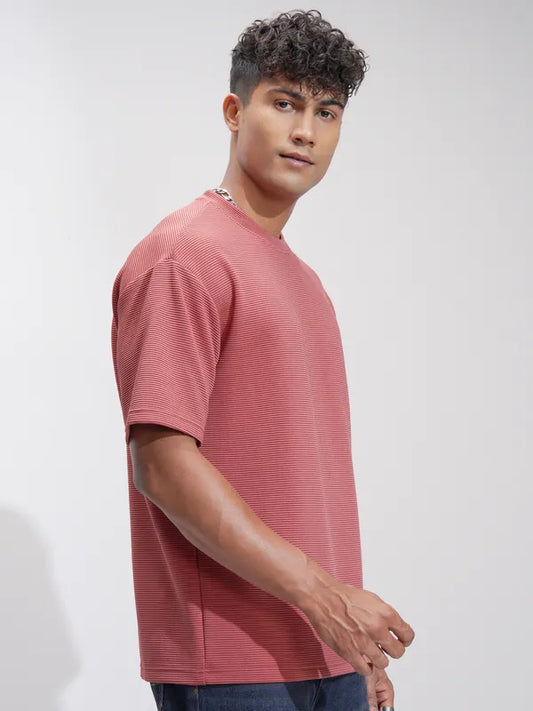 Suburbans  Men Rust Self Design Relaxed Fit T-Shirt