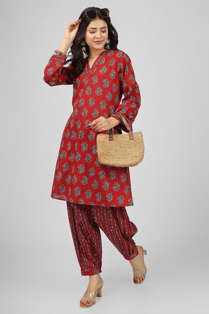 FLORAL WINE KURTA PYJAMA SET