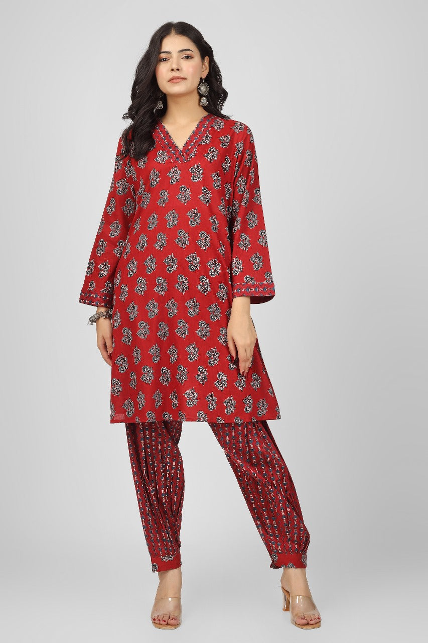FLORAL WINE KURTA PYJAMA SET