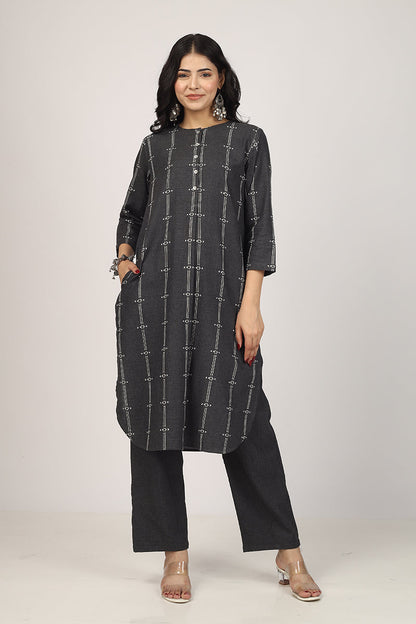 100% Cotton Black Kurta Pyjama Set