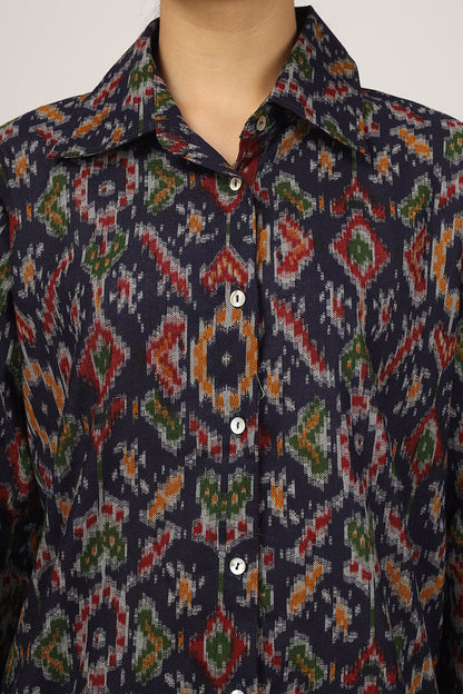 LONG SHIRT IKAT BLUE Pyjama Set