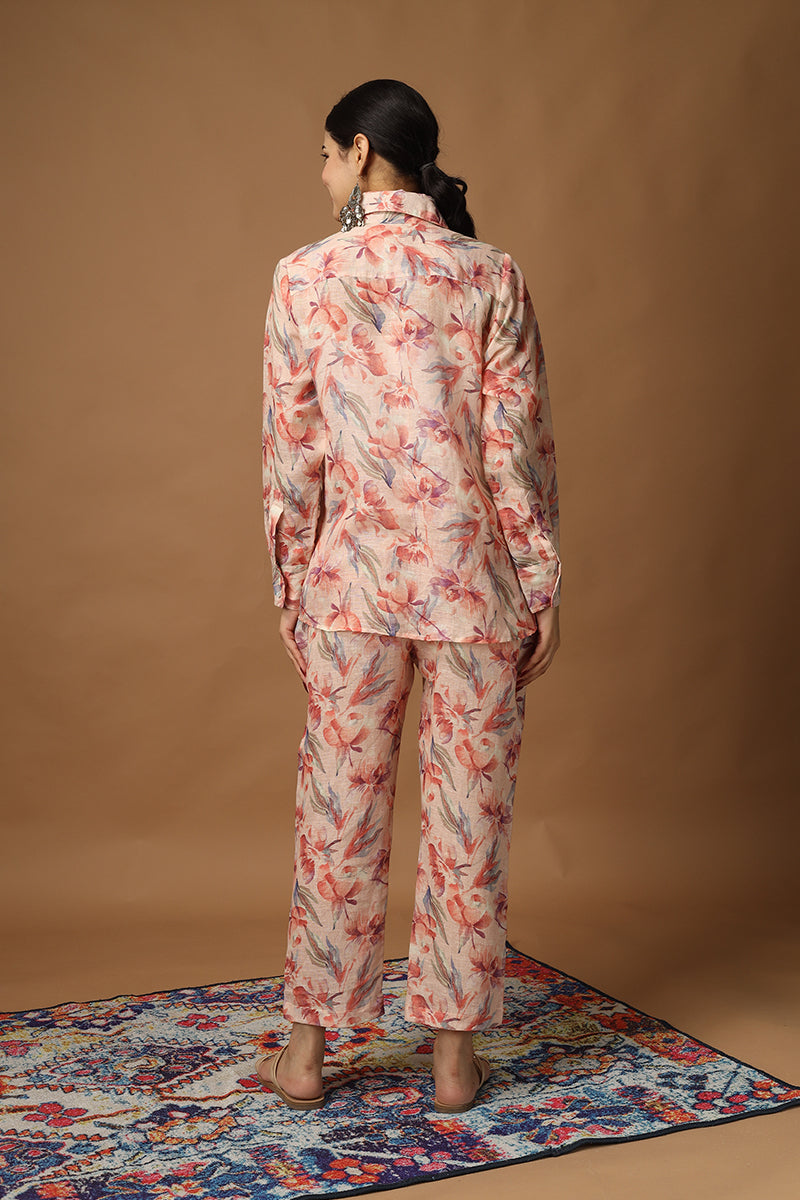 OSE9P27 Floral Shirt Pant 100% Linen