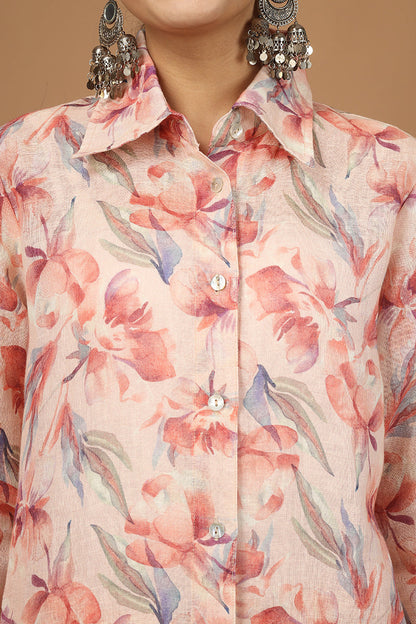 OSE9P27 Floral Shirt Pant 100% Linen