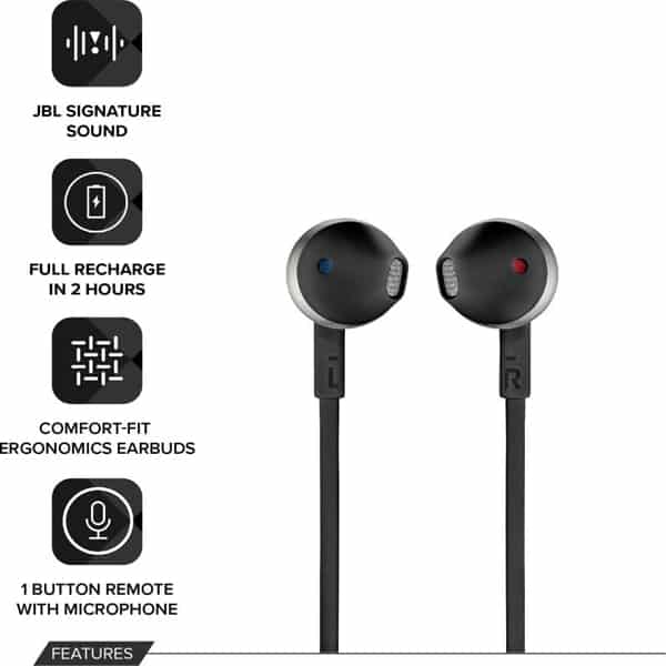 JBL T205BT Wireless Bluetooth in Ear Neckband Headphones with Mic