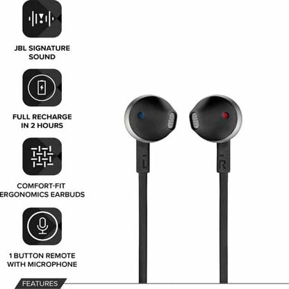 JBL T205BT Wireless Bluetooth in Ear Neckband Headphones with Mic
