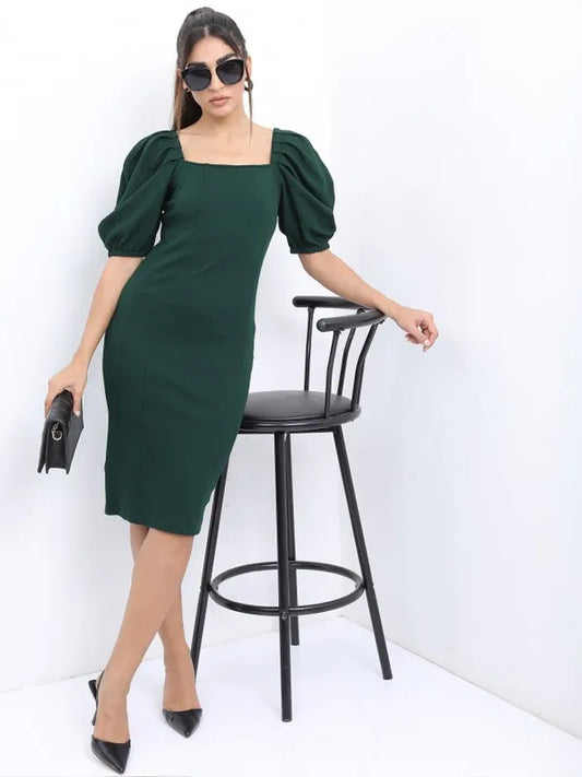 Suburbans  Women Green Solid Bodycon Dresses