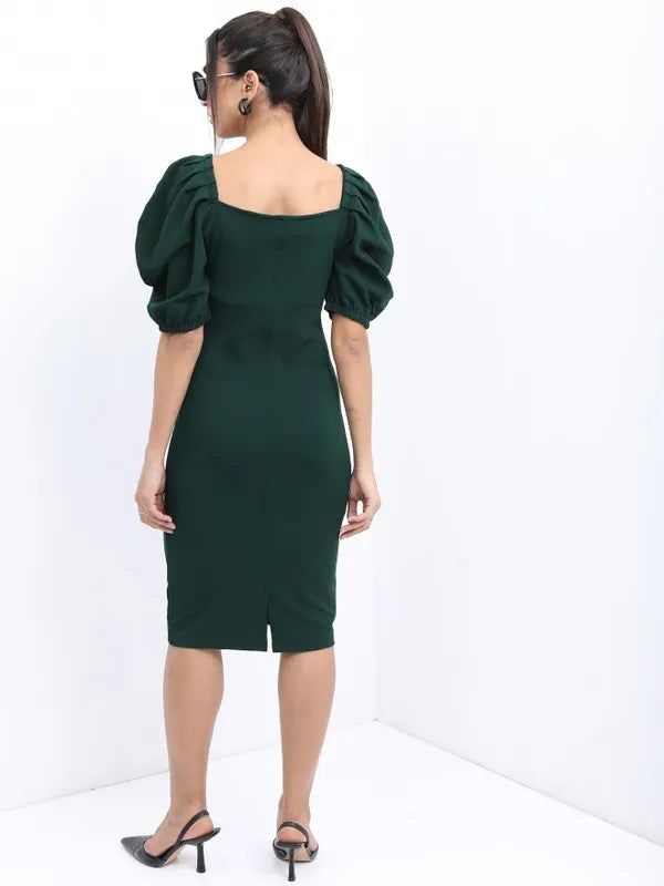 Suburbans  Women Green Solid Bodycon Dresses