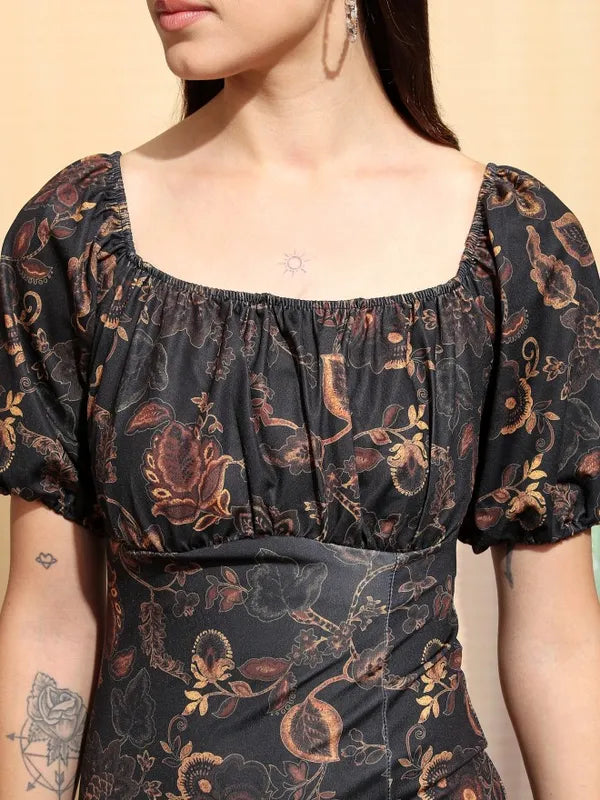 Suburbans  Women Black Printed Bodycon Dress