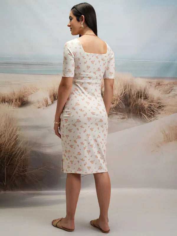 Suburbans Women White Printed Bodycon Dresses