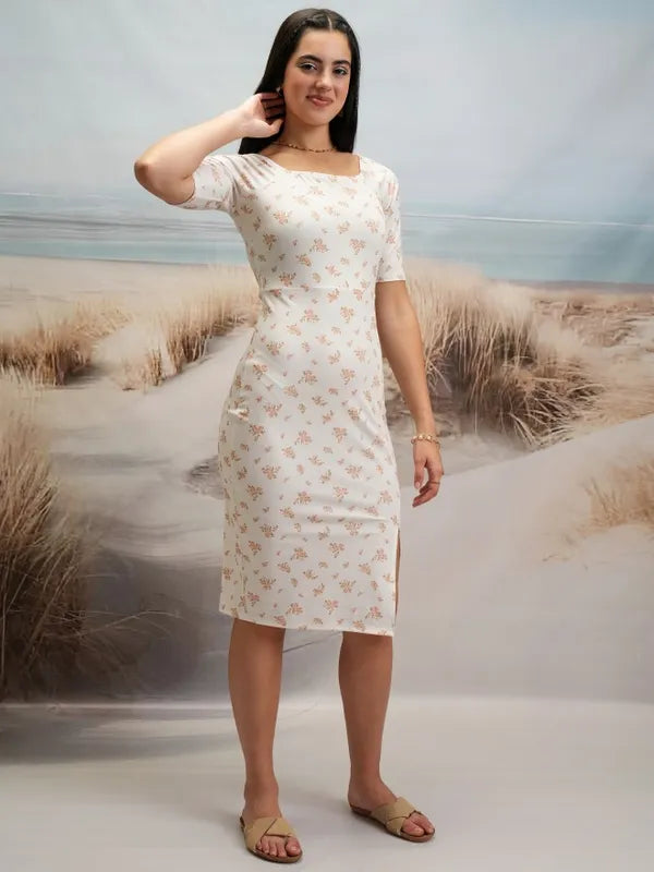Suburbans Women White Printed Bodycon Dresses