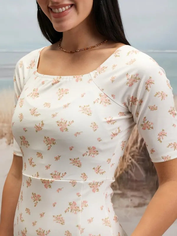 Suburbans Women White Printed Bodycon Dresses