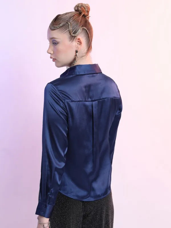 Suburbans  Women Blue Solid Casual Shirts