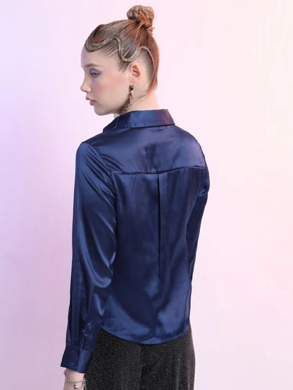 Suburbans  Women Blue Solid Casual Shirts