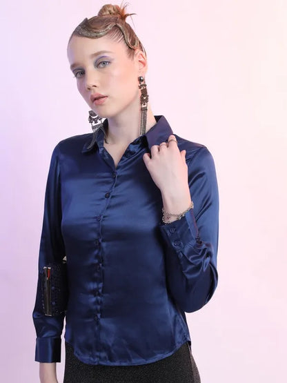 Suburbans  Women Blue Solid Casual Shirts