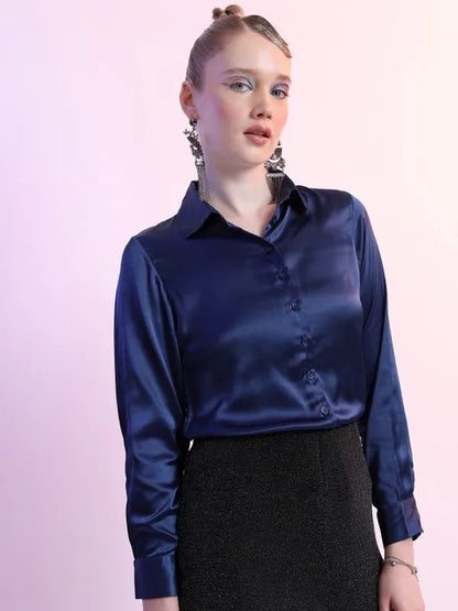 Suburbans  Women Blue Solid Casual Shirts