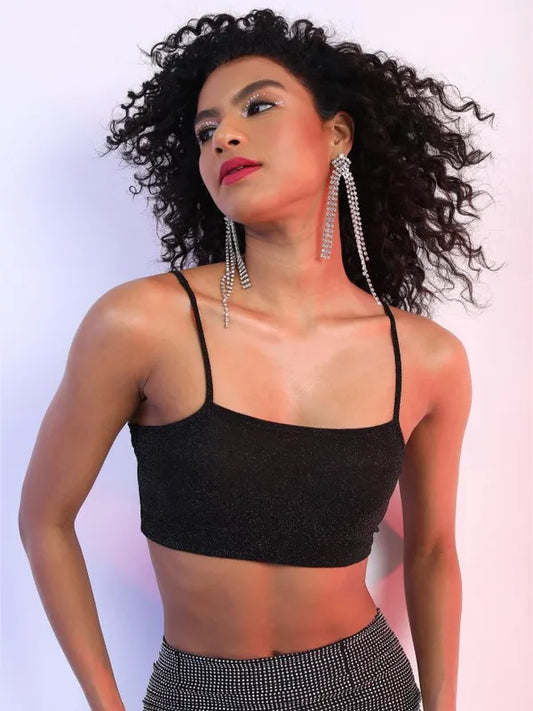 Suburbans   Women Black Self Design Fitted Tops