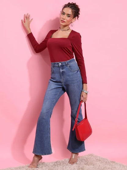 Suburbans  Women Maroon Solid Fitted Tops