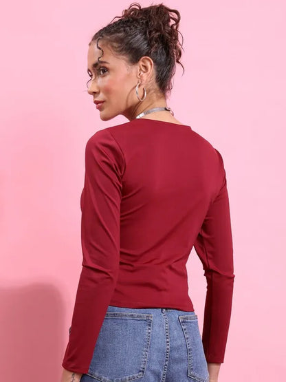 Suburbans  Women Maroon Solid Fitted Tops
