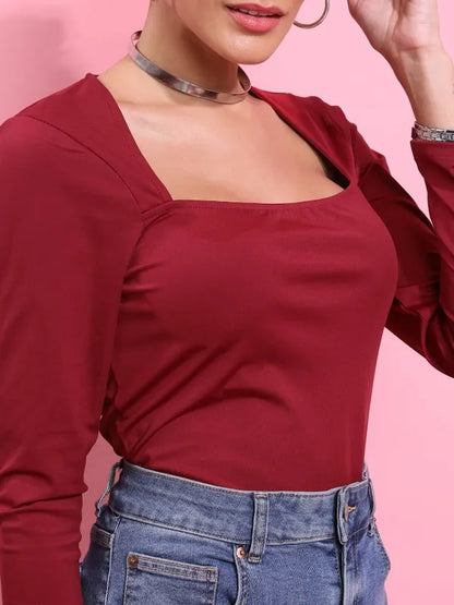 Suburbans  Women Maroon Solid Fitted Tops