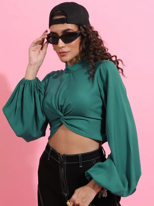 Suburbans   Women Green Solid Regular Tops