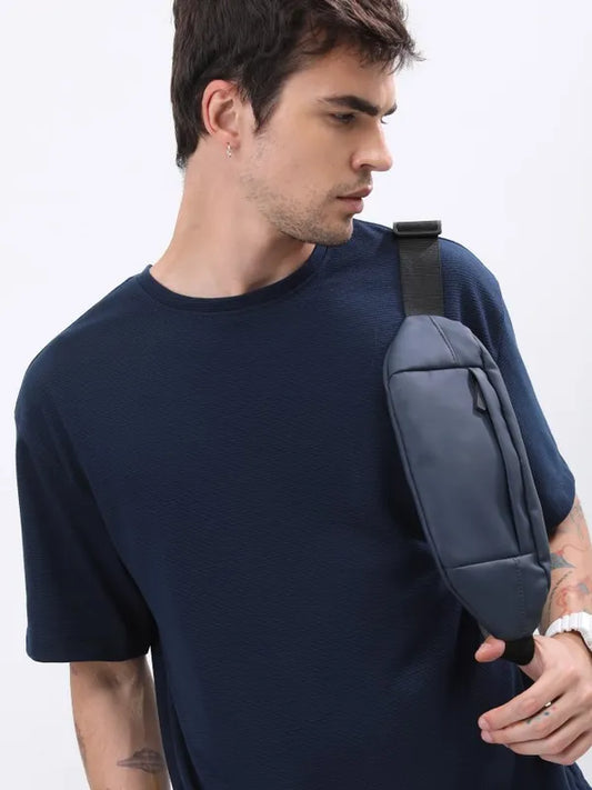 Suburbans Men Navy Blue Solid Round Neck T-Shirts