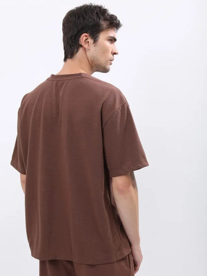 Suburbans  Men Brown Solid Round Neck T-Shirts