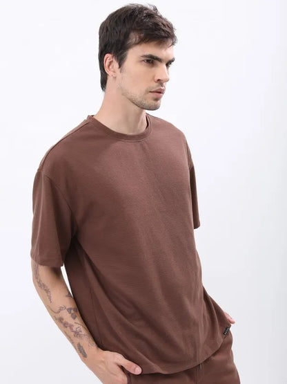 Suburbans  Men Brown Solid Round Neck T-Shirts