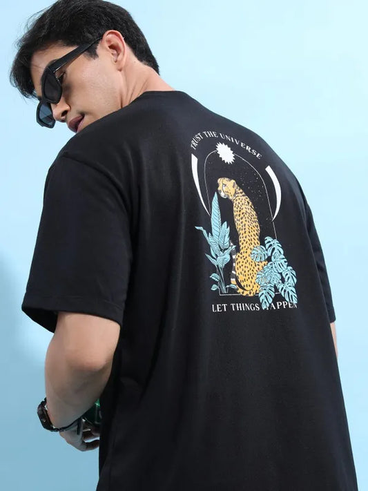 Suburbans Men Black Printed Round Neck T-Shirts