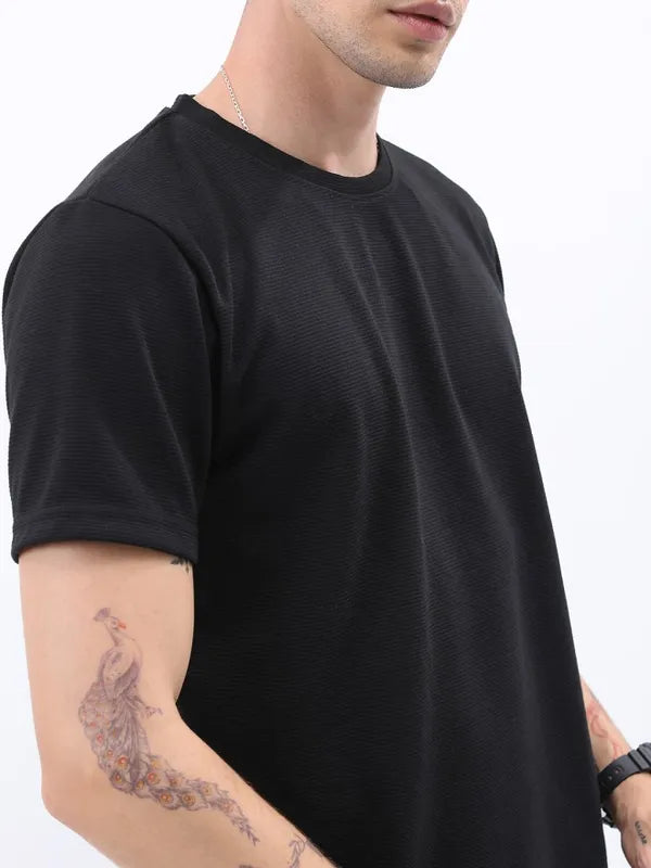 Suburbans  Men Black Self Design Slim Fit T-Shirt