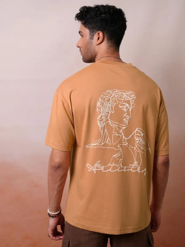 Suburbans Men Premium Puff Printed Rust Round Neck Half Sleeve Oversized Fit T-Shirt