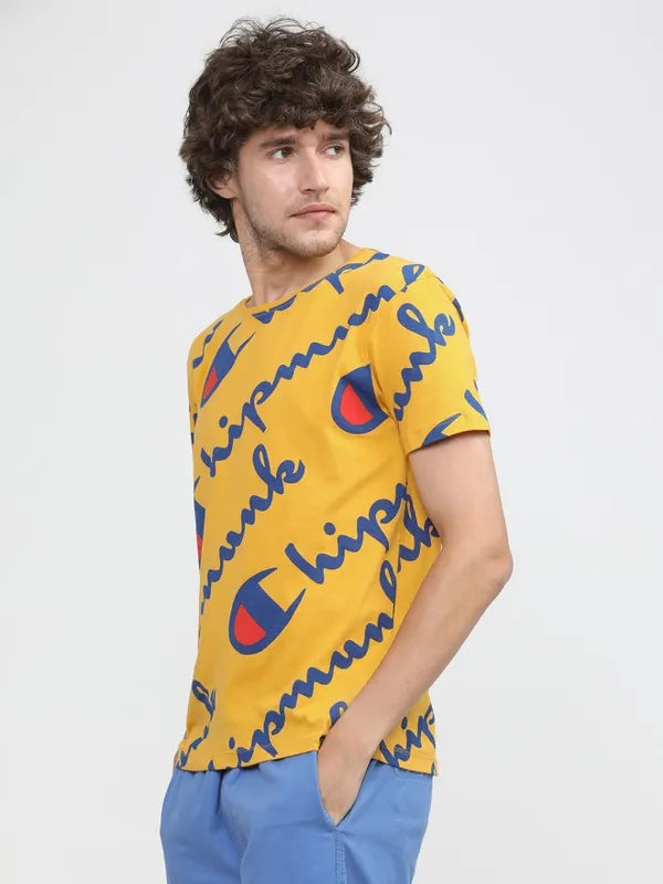 Suburbans Men Mustard Printed Slim Fit T-Shirt