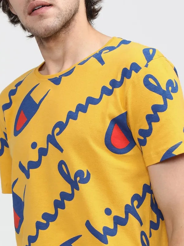 Suburbans Men Mustard Printed Slim Fit T-Shirt