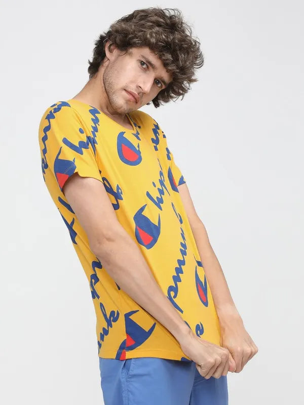 Suburbans Men Mustard Printed Slim Fit T-Shirt