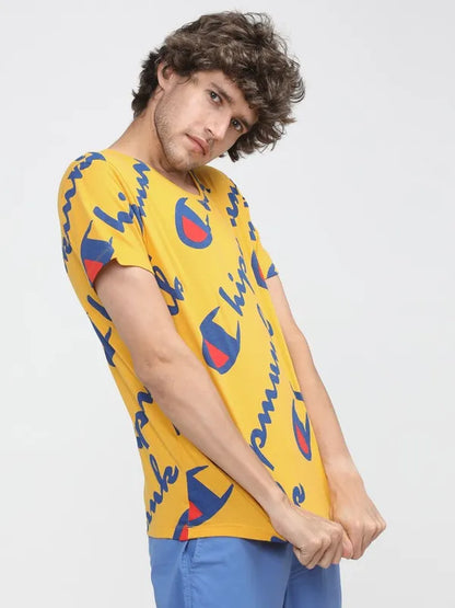 Suburbans Men Mustard Printed Slim Fit T-Shirt