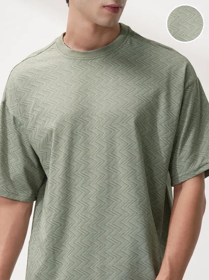 Suburbans Men Olive Self Design Relaxed Fit T-Shirt