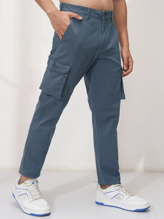 Suburbans  Men Blue Solid Tapered Fit Cargos