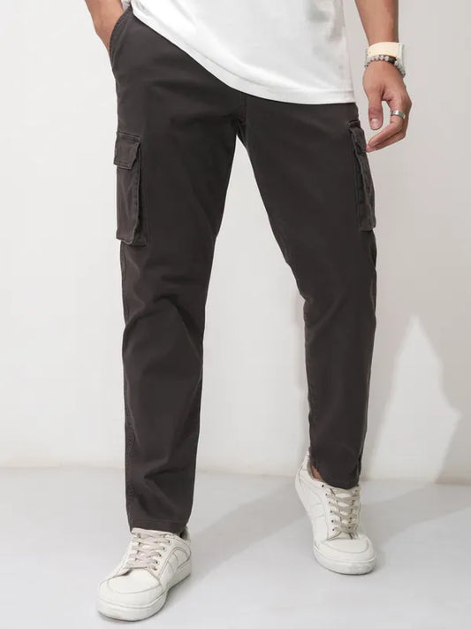 Suburbans Men Grey Solid Tapered Fit Cargos