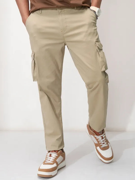 Suburbans  Men Khaki Solid Tapered Fit Cargos