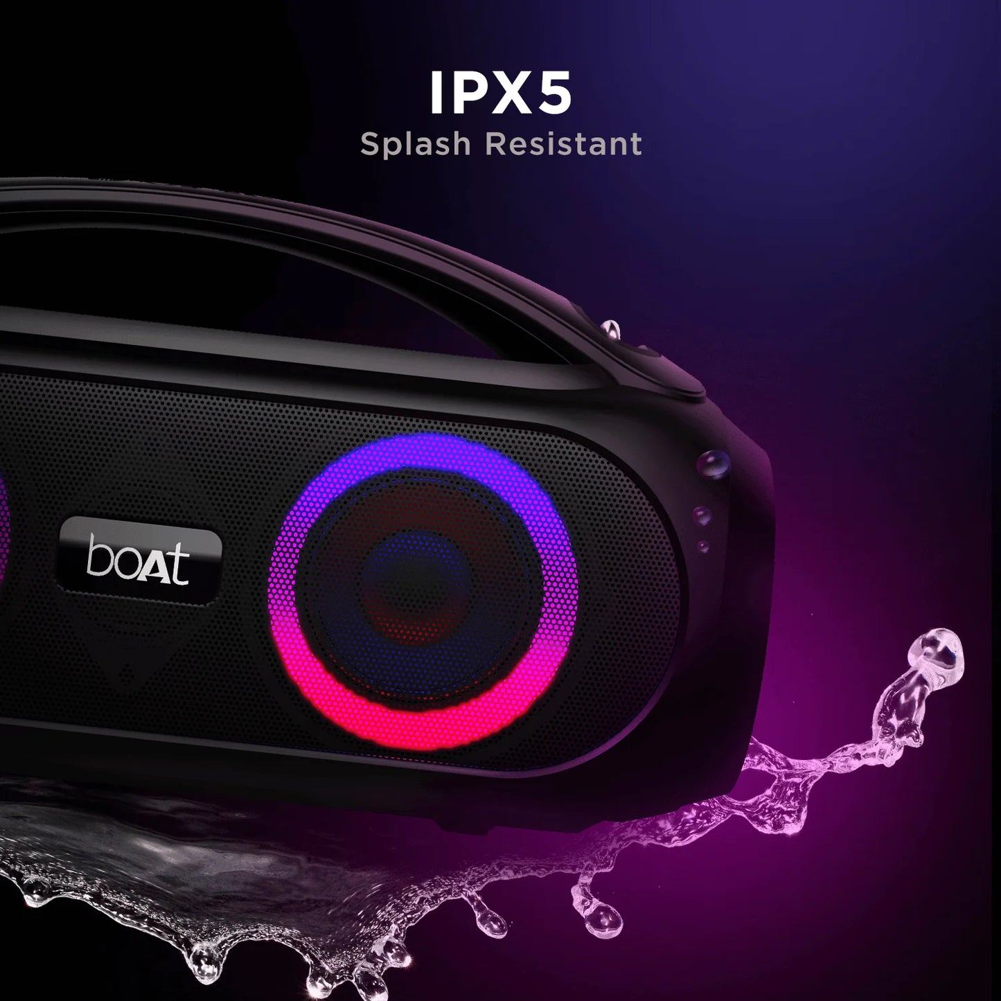 boAt Partypal 53 Portable Speaker with RGB LEDs and Mic for Calls 30 W Bluetooth Party Speaker (Midnight Black, Stereo Channel)