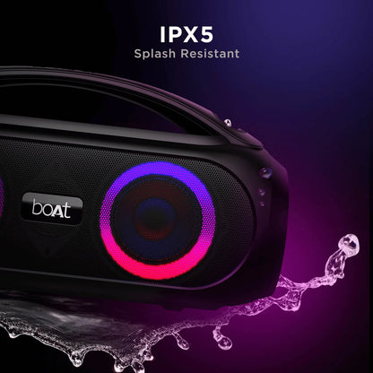 boAt Partypal 53 Portable Speaker with RGB LEDs and Mic for Calls 30 W Bluetooth Party Speaker (Midnight Black, Stereo Channel)
