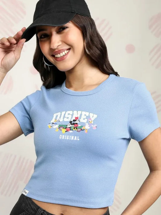 Suburbans  Women Blue Mickey & Friends Printed Regular Fit T-Shirt
