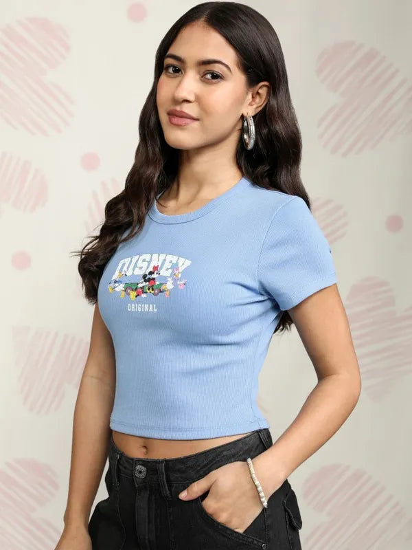 Suburbans  Women Blue Mickey & Friends Printed Regular Fit T-Shirt