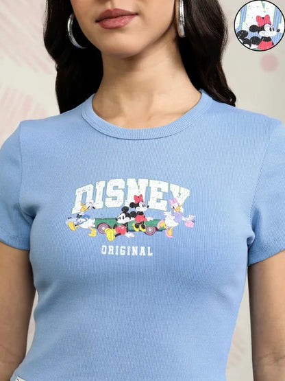 Suburbans  Women Blue Mickey & Friends Printed Regular Fit T-Shirt